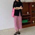 Plain Slit T-shirt / Floral Midi A-line Skirt