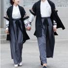Couple Matching Leaf Embroidered Long-sleeve Hanfu Top/ Wide-leg Pants/ Elbow-sleeve Hanfu Jacket/ Set