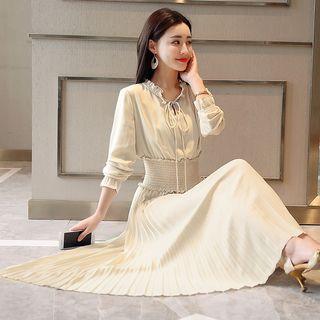 Shirred Long-sleeve Midi Dress