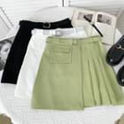 Asymmetric High-waist Pleated Mini Skirt With Belt