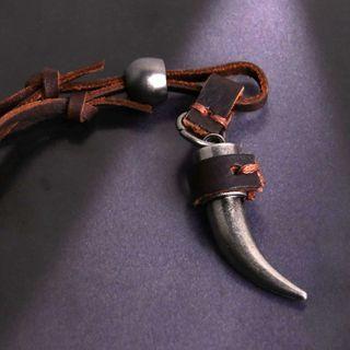 Fang Alloy Pendant Leather Necklace Silver - One Size