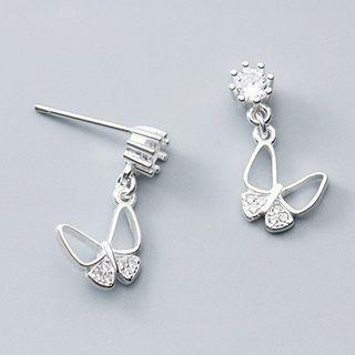 925 Sterling Silver Rhinestone Butterfly Dangle Earring 1 Pair - 925 Sterling Silver Rhinestone Butterfly Dangle Earring - One Size