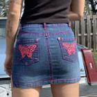 High-waist Butterfly Embroidery Mini Denim Skirt