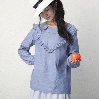 Frill Trim Blouse Light Blue - One Size
