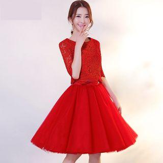 Set: Crochet Elbow Sleeve Top + Tulle Skirt