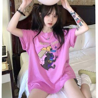 Cartoon Print T-shirt / Drawstring Shorts