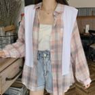 Plaid Long Sleeve Shirt With Scarf As Shown In Figure - One Size