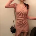 Long-sleeve Asymmetric Slim Fit Plain Dress