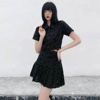Short-sleeve Print Shirt / Mini A-line Skirt