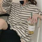Striped Half-zip Sweatshirt Stripe - Black & White - One Size