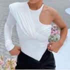 Long-sleeve One-shoulder Wrap T-shirt