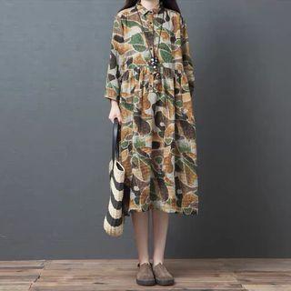 Camo Long-sleeve Midi A-line Dress