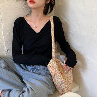 Shirred Cropped Knit Top