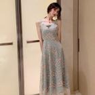 Embroidered Shoulder-tie A-line Midi Dress