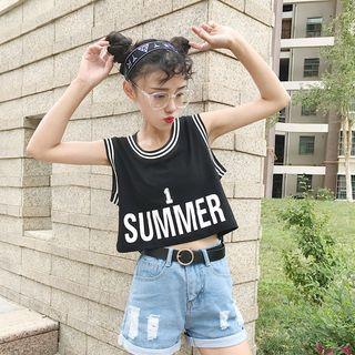Lettering Cropped Sleeveless Top