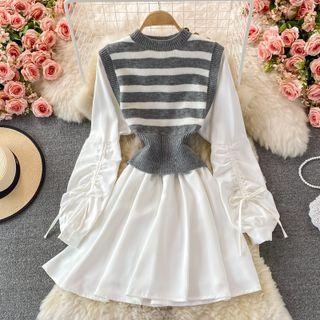 Set: Knit Vest + Pleated Dress