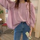 Long-sleeve Buttoned Blouse Light Purple - One Size