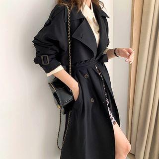 Belted Textured Long Trench Coat