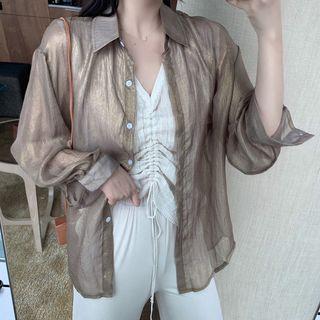 Plain Shirt / Drawstring Knitted Tank Top / Cropped Pants