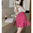 Floral Ruffle Hem Mini Pencil Skirt