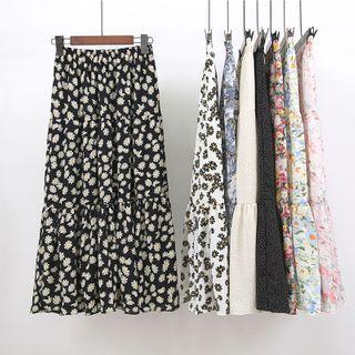 Floral Print Panel Midi Skirt (various Design)