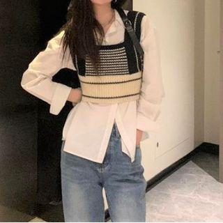 Sleeveless Crop Knit Top White - One Size