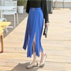 Buckled-waist Slit-detail Long Skirt