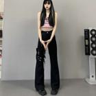 Lettering Crop Tank Top / Strappy Bootcut Pants / Set