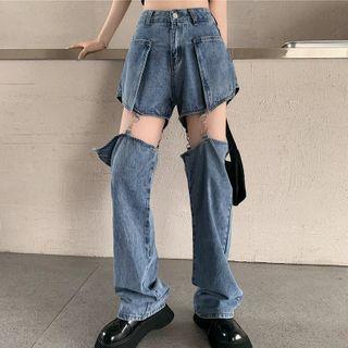High-waist Removable Straight Leg Jeans