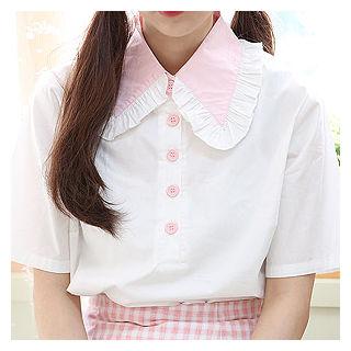 Frilled-collar Half-placket Blouse