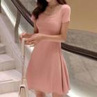 Plain U-neck Short-sleeve Mini A-line Dress