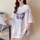 3/4-sleeve Lace Panel Sequin Oversized T-shirt
