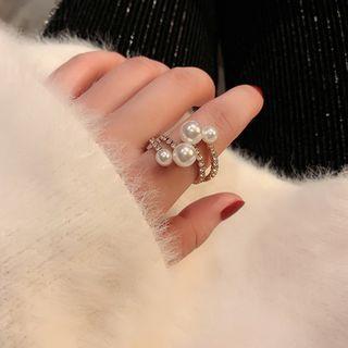 Faux-pearl Open Ring Gold - One Size