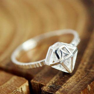 925 Sterling Silver Rhinestone Open Ring Ring - Diamond - One Size