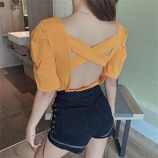 Short-sleeve Plain Cross Strap Top