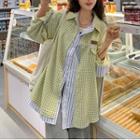 Mock Two-piece Gingham Shirt Green & Blue - One Size