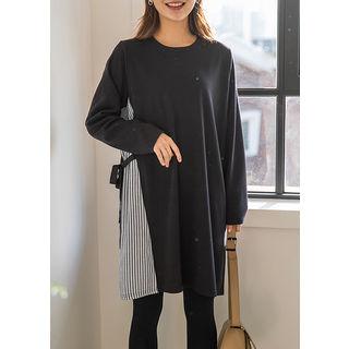 Tall Size Stripe-panel Long-sleeve T-shirt Dress