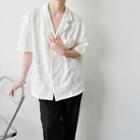 Elbow-sleeve Floral Textured Shirt