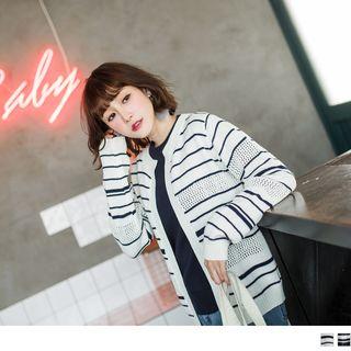 Open Front Striped Cardigan