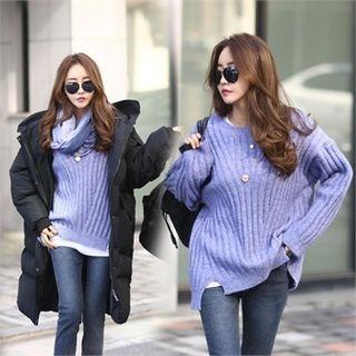 Round-neck Drop-shoulder Rib-knit Top