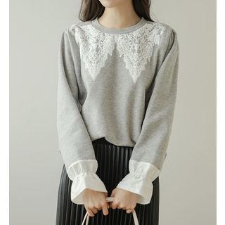 Contrast-cuff Printed Fleece-lined Pullover