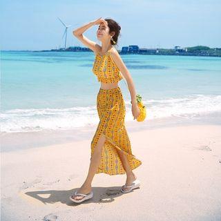 Set: Midi Skirt + Ruffled Printed Tankini