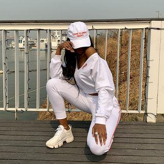 Set: V-neck Cropped Top + Band-waist Pants