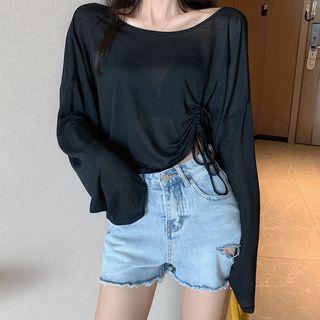 Drawstring Long-sleeve T-shirt / Striped Long-sleeve T-shirt