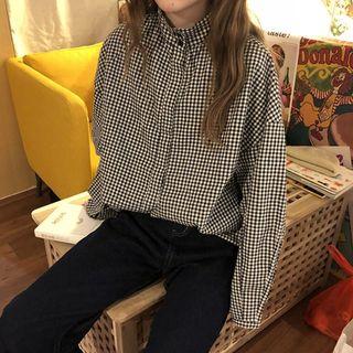 Stand Collar Gingham Shirt Gingham - Black & White - One Size