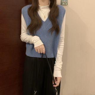 Plain Sweater Vest / Long-sleeve Mock-neck T-shirt