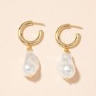 Pearl Dangle Earring 1 Pair - Pearl - Gold & White - One Size