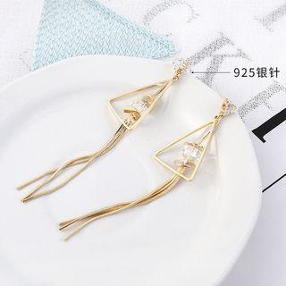 925 Sterling Silver Rhinestone Triangle Fringed Earring 1 Pair - 138823 - One Size