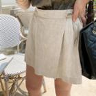 Wrap-front Linen Shorts Oatmeal - One Size