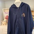 Bear Embroidered Zipped Hooded Jacket